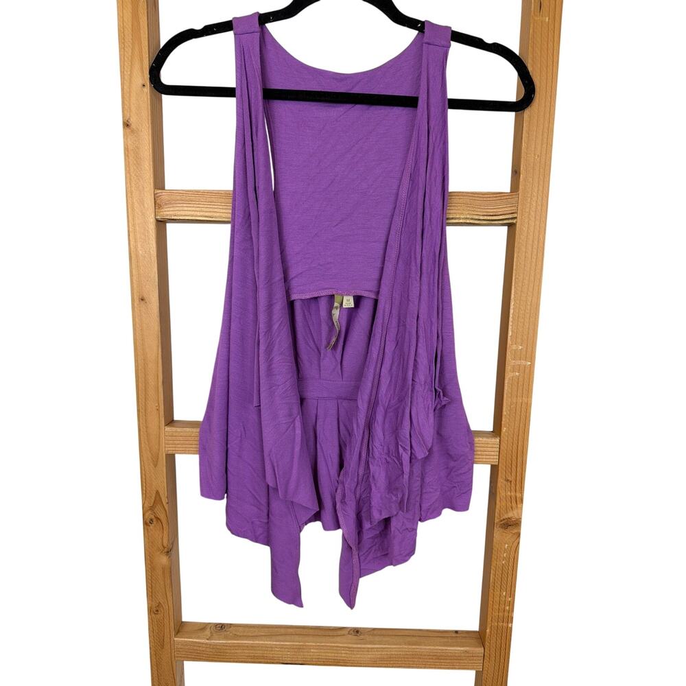 Comfy USA Purple Ruffle Sleeveless Crinkle Top Vest Size M Made In USA